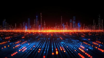 Poster - Analyzing stock market data trends with glowing blue indicators in a high-tech environment