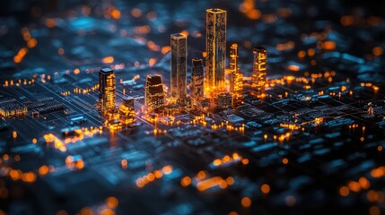 Poster - Analyzing stock market trends with neon blue graphs in a financial data terrain environment from a digital perspective