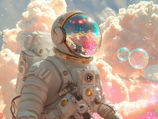 Poster - Surreal astronaut portrait in a colorful galaxy digital art cosmic environment imaginative viewpoint dreamlike concept
