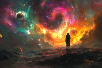 Poster - Surreal space exploration cosmic nebula digital art abstract environment wide angle view multicolored swirls