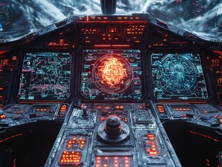 Poster - Augmented reality cockpit action scene sci-fi environment high-tech viewpoint neural interface concept for tech noir enthusiasts