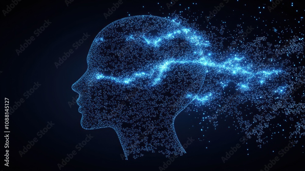 Dynamic of human head profile with jigsaw patterns digital realm ...