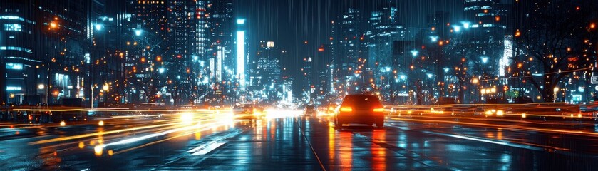 Poster - Illuminated vertical blank poster in urban night scene urban advertising content nighttime city view urban aesthetics for enhanced visibility