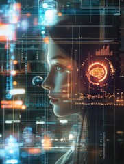 Leinwandbilder - A high-tech mirror analyzes hair condition and offers tailored suggestions for enhancement in a contemporary salon environment. Generative AI
