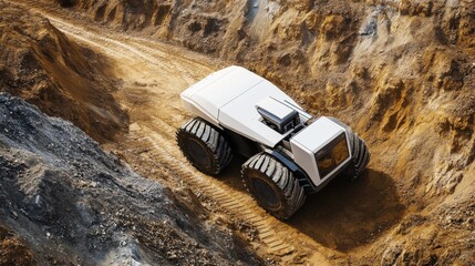 Aufkleber - A high-tech AI-driven autonomous vehicle for mining operations, clean mining site with vehicles designed for efficient extraction and transportation of minerals, Mining Operations style