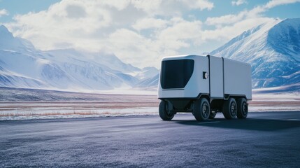 Aufkleber - A high-tech AI-driven autonomous vehicle for remote location logistics, clean remote area with vehicles designed for efficient transportation and delivery in challenging environments