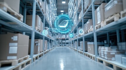 Aufkleber - A high-tech AI-driven smart logistics and supply chain management system, clean warehouse setting with advanced tracking and automation tools for efficient logistics, Logistics style