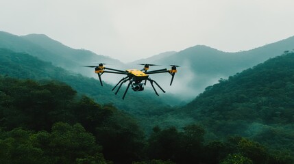 Poster - A high-tech AI-powered drone for precision environmental mapping, clean natural setting with advanced sensors and imaging technology for detailed terrain analysis, Mapping style
