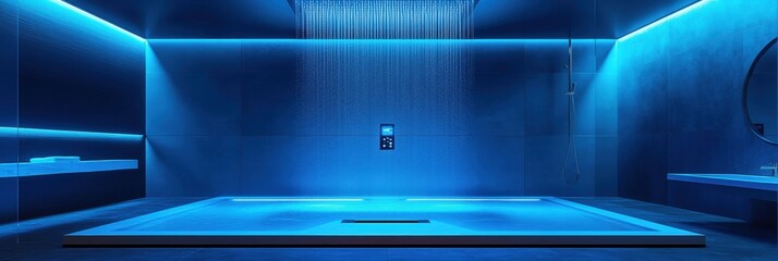 Aufkleber - This sleek bathroom showcases an advanced shower system that allows users to control temperature with a touch panel, enhancing relaxation. Generative AI