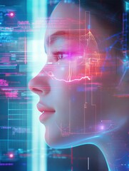 Leinwandbilder - An interactive mirror analyzes hair health, providing personalized AI recommendations in a modern, high-tech environment. Generative AI