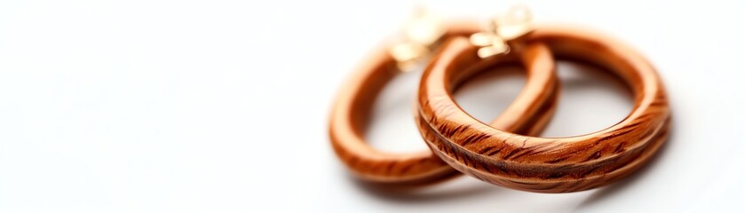 Wall Mural - Elegant wooden jewelry rings isolated on a white background.