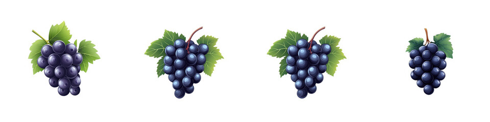 Wall Mural - Flat style illustration of purple grapes isolated on white background. Mix Collection Png.