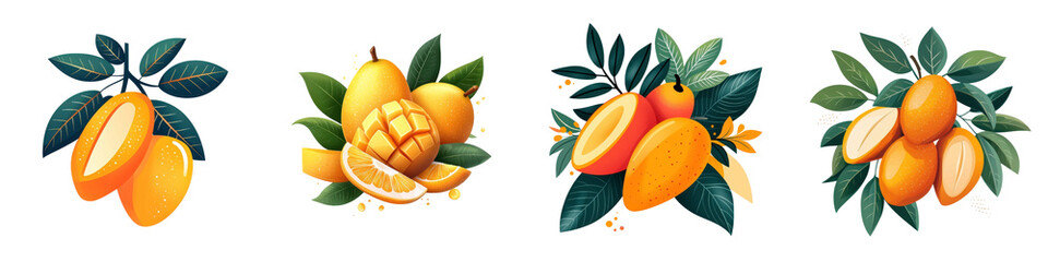 Wall Mural - Flat style illustration of mango isolated on white background. Mix Collection Png.