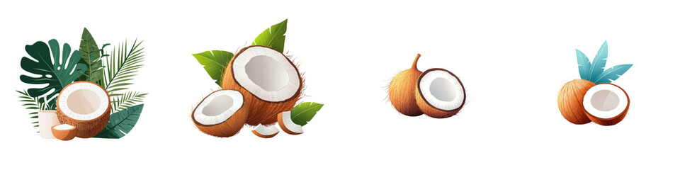 Wall Mural - Flat style illustration of coconut isolated on white background. Mix Collection Png.