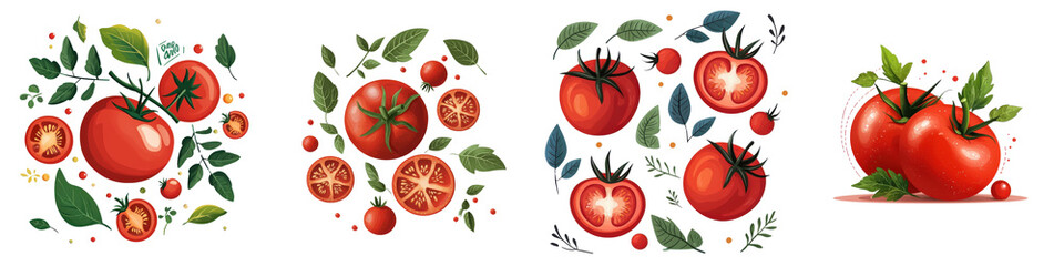 Wall Mural - Flat style illustration of tomato isolated on white background. Mix Collection Png.