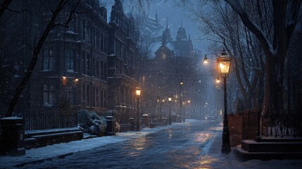 Poster - A cold, empty street with no cars and only distant echoes of footsteps, the loneliness in the air amplified