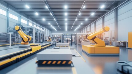 Leinwandbilder - A high-tech AI-powered smart manufacturing system for customized production, modern factory floor with robotics and AI for on-demand production and quality control, Customized Manufacturing style