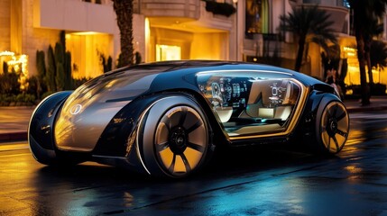Poster - A concept car with augmented reality windshields, holographic controls, and retractable wheels, showcasing futuristic automotive innovation