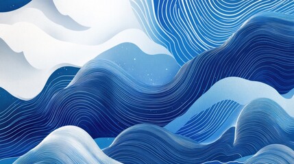 Poster - Abstract Blue Ocean Waves with Soft Curves and Gentle Lines, Evoking Calmness and Serenity in Nature's Beauty, Ideal for Modern Art or Design Projects
