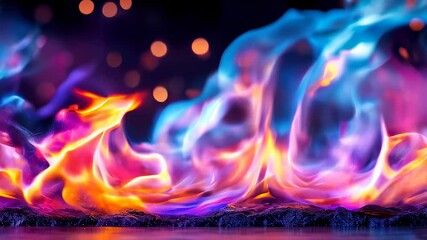 Poster - Dynamic and colorful fire flames in vivid pink, blue, and orange hues, evoking warmth, energy, and a sense of visual excitement.