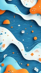 Poster - Abstract color waves with geometric shapes and fluid forms creating a vibrant modern background suitable for creative and artistic projects