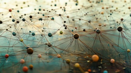 Aufkleber - A digital landscape of interconnected nodes representing AI learning, each connection building towards a smarter system