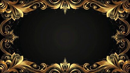 Fototapete - Elegant gold snowflake border with abstract design and copy space, overlayed on transparent background, ideal for festive messages.
