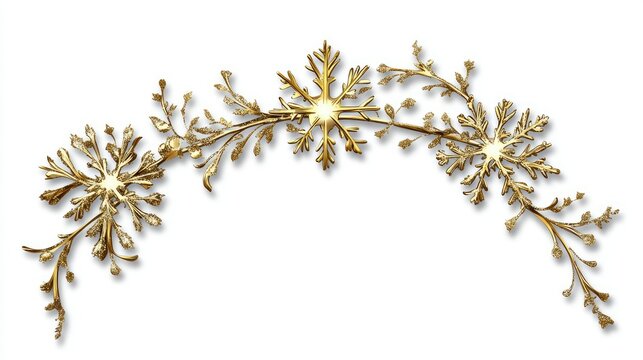 Elegant gold snowflake border with abstract design and copy space, overlayed on transparent background, ideal for festive messages.