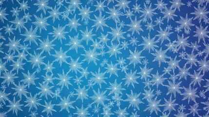 Poster - Elegant seamless pattern of white line snowflakes on a gradient blue background, creating a festive winter atmosphere.