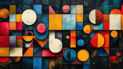 Poster - Abstract Geometric Art Colorful Squares Circles Triangles
