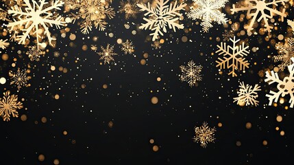 Fototapete - Festive border of gold snowflakes, clean copy space on transparent background, creating a delicate holiday overlay.