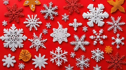 Fototapete - Festive Christmas background with a variety of snowflakes, each detailed and unique, perfect for a winter scene.
