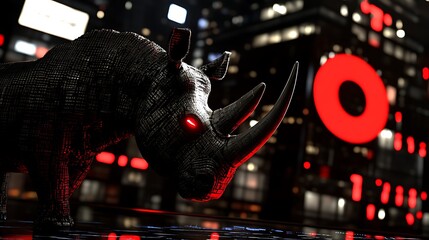 Wall Mural - Cyber Rhino in futuristic city.