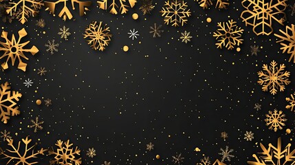 Poster - Holiday border of gold snowflakes, copy space on a transparent background, with an abstract festive touch.