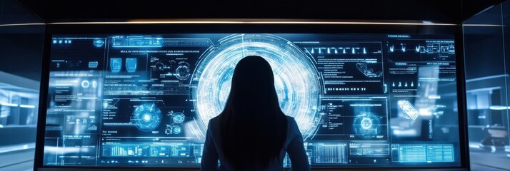 Leinwandbilder - A person interacts with a high-tech mirror that evaluates hair condition and suggests personalized treatment options in a futuristic salon. Generative AI