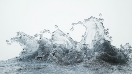 Poster - Isolated water splash on a white background, with frozen droplets creating a fresh and dynamic effect.