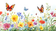 © sasisom - Watercolor illustration of a summer garden with butterflies fluttering among colorful flowers