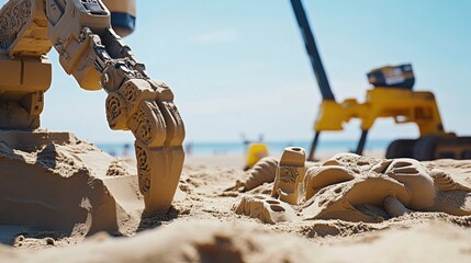 Aufkleber - A robotic artist creating intricate sand sculptures on a remote beach during a cultural festival, artistic and coastal setting with sandy shores and cultural festivities