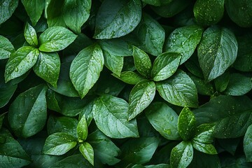 Aufkleber - Lush Greenery of Fresh Wet Leaves in a Natural Forest Setting : Generative AI
