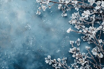 Aufkleber - Winter Frost-Covered Branches on Icy Textured Background : Generative AI