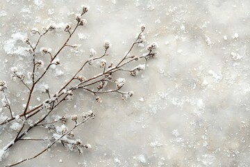 Aufkleber - Delicate Frozen Branch with Snow on Natural Wintery Background : Generative AI