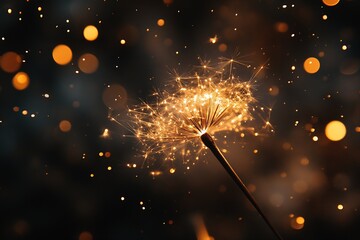 Poster - Magical Dandelion with Glowing Sparkles and Warm Bokeh Effect : Generative AI