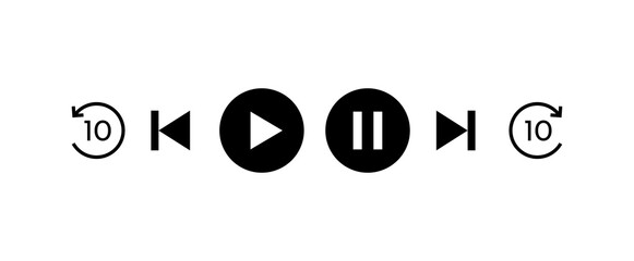 Playback icon set with 10 second previous and next. play, pause, start, end