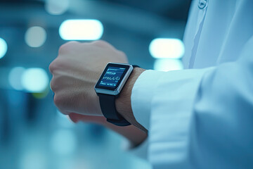 Smart wearable technology in healthcare monitoring. Biomedical engineers doctors and tech developers improving patient care with real-time data