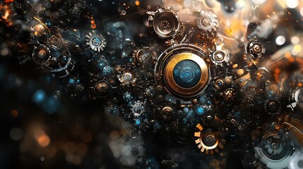 Aufkleber - Intricate steampunk gears and cogs mechanical art reflecting steampunk culture and creativity : Generative AI