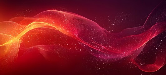 Poster - A mesmerizing abstract background featuring flowing waves of orange and red hues, illuminated by sparkling particles, creating a dynamic and energetic atmosphere.