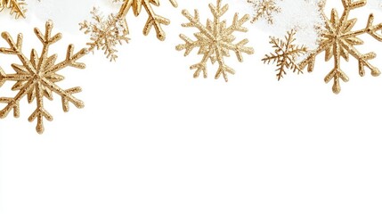 Poster - Simple Christmas border featuring gold snowflakes on transparent background with text-friendly copy space.