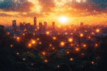 Poster - Smart City Sunset Network Technology Urban Landscape