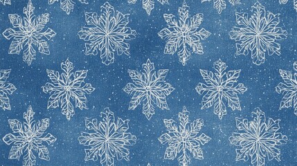 Poster - Soft blue background with white line-drawn snowflakes in a repeating pattern, capturing the spirit of winter.