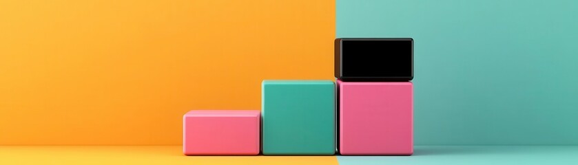 Poster - A vibrant arrangement of colorful blocks on a contrasting background, showcasing a playful and modern aesthetic.